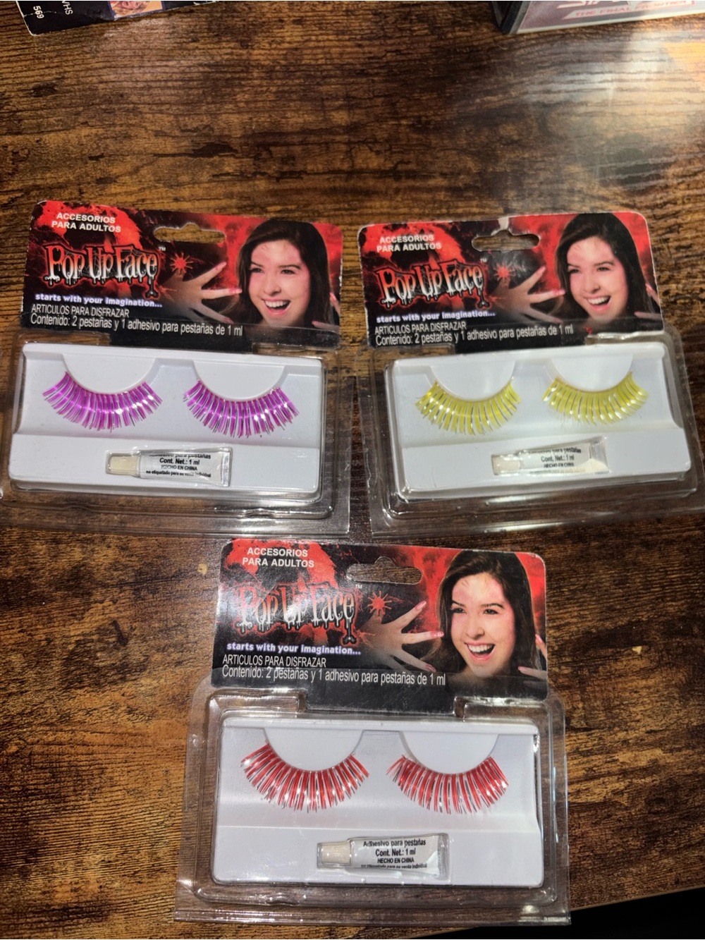Lot of 3 NEW Pop Up Face Halloween Costume Red Eyelashes Kit